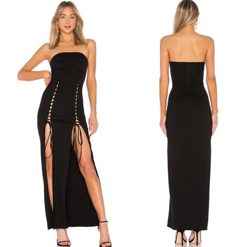 NWT REVOLVE x CRISSY TIEGAN Phoebe Black Strapless Maxi Dress S